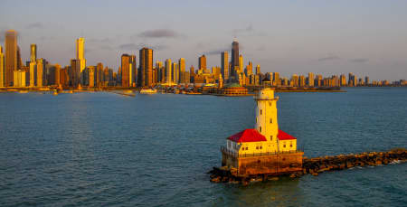Aerial Image of Chicago Harbor Lighthouse & Skyline