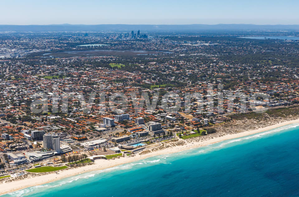 Aerial Image of Scarborough Beach towards Perth CBD