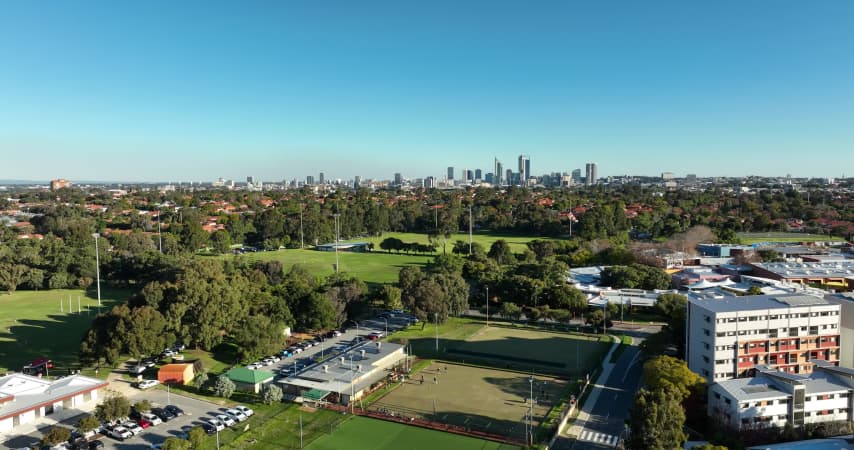 Aerial Image of MOUNT LAWLEY BOWLING CLUB LOOKING TOWARDS PERTH CBD
