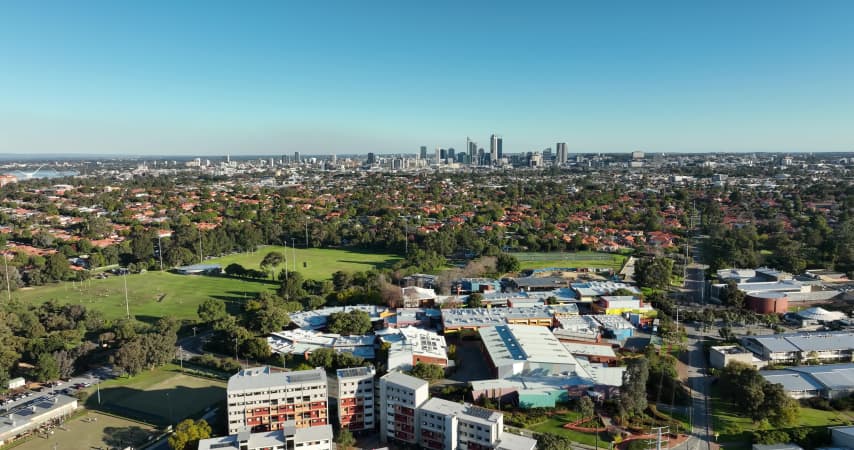 Aerial Image of MOUNT LAWLEY HIGH SCHOOL LOOKING AT PERTH CBD
