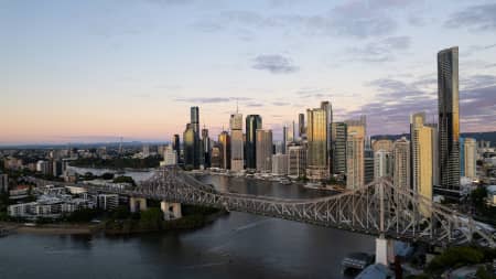 Aerial Image of STORY BRIDGE BRISBANE RIVER SUNRISE FORTITUDE VALLEY