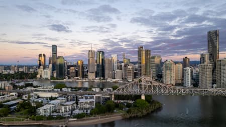 Aerial Image of STORY BRIDGE SUNRISE FORTITUDE VALLEY BRISBANE RIVER