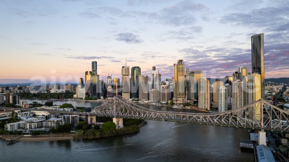 Aerial Image of Story Bridge Fortitude Valley sunrise Brisbane River