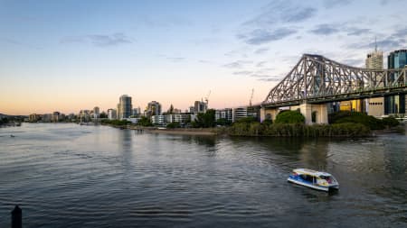 Aerial Image of STORY BRIDGE FORTITUDE VALLEY BRISBANE RIVER SUNRISE