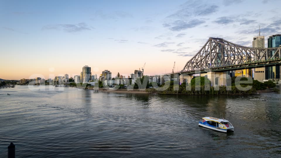 Aerial Image of Story Bridge Fortitude Valley Brisbane River sunrise