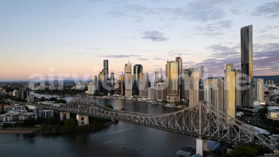 Aerial Image of Story Bridge Fortitude Valley Brisbane sunrise