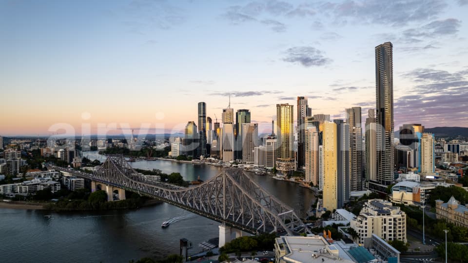 Aerial Image of Story Bridge sunrise Fortitude Valley Brisbane