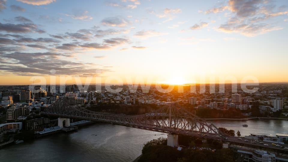 Aerial Image of Story Bridge Fortitude Valley sunrise Kangaroo Point Brisbane