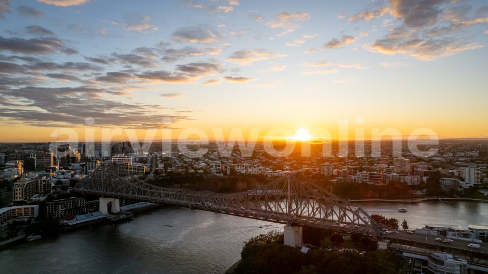 Aerial Image of Story Bridge Captain Burke Park sunrise Fortitude Valley Brisbane