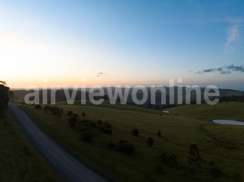 Aerial Image of Coalville sunset Gippsland Victoria back roads