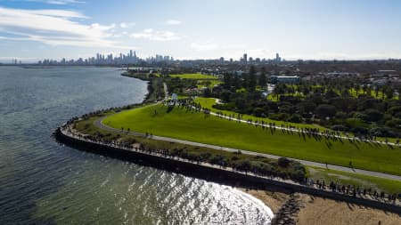 Aerial Image of POINT ORMOND RESERVE ELWOOD MELBOURNE CITY SKYLINE