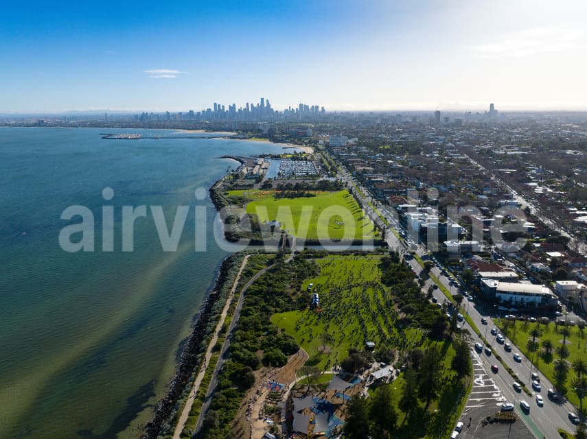 Aerial Image of Point Ormond Reserve Elwood Melbourne City skyline
