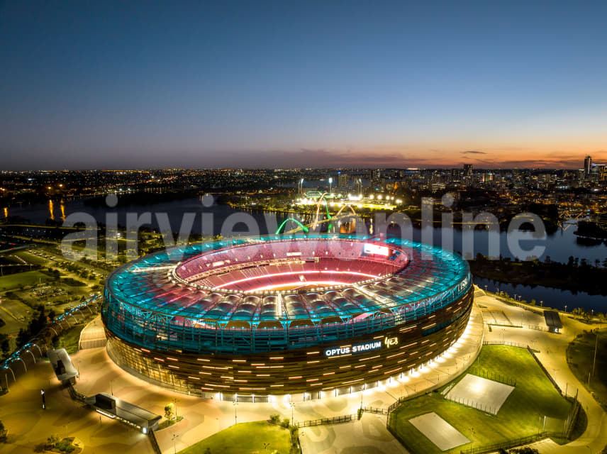 Aerial Image of Optus Stadium Sunset