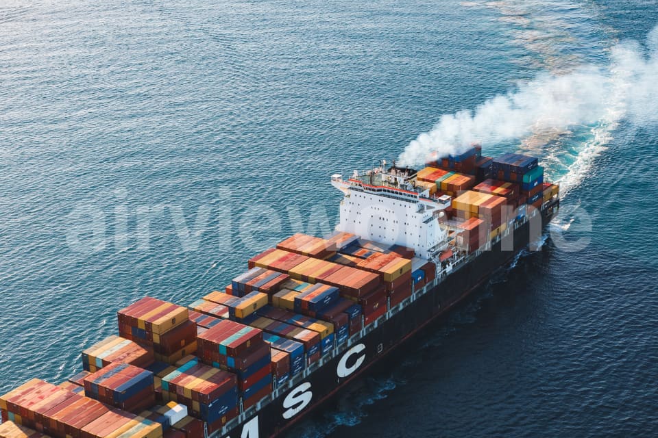 Aerial Image of MSC Ship Leaving Fremantle Port