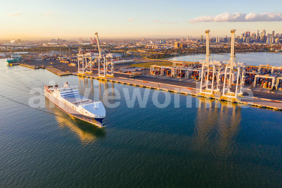 Aerial Image of Cargo Ship Leaving Searoad Shipping Terminal