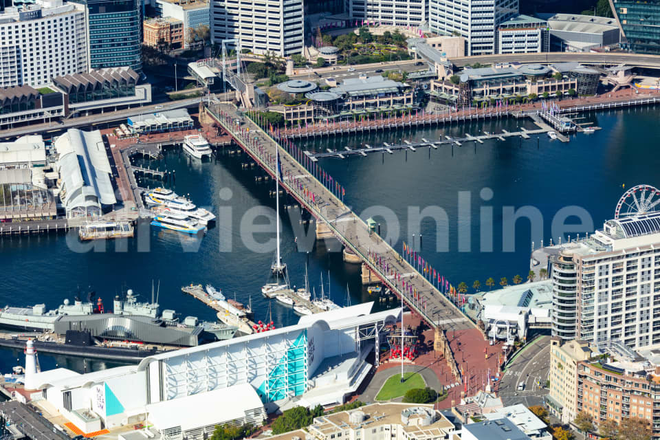Aerial Image of Pyrmont Bridge Darling Harbour during COVID-19