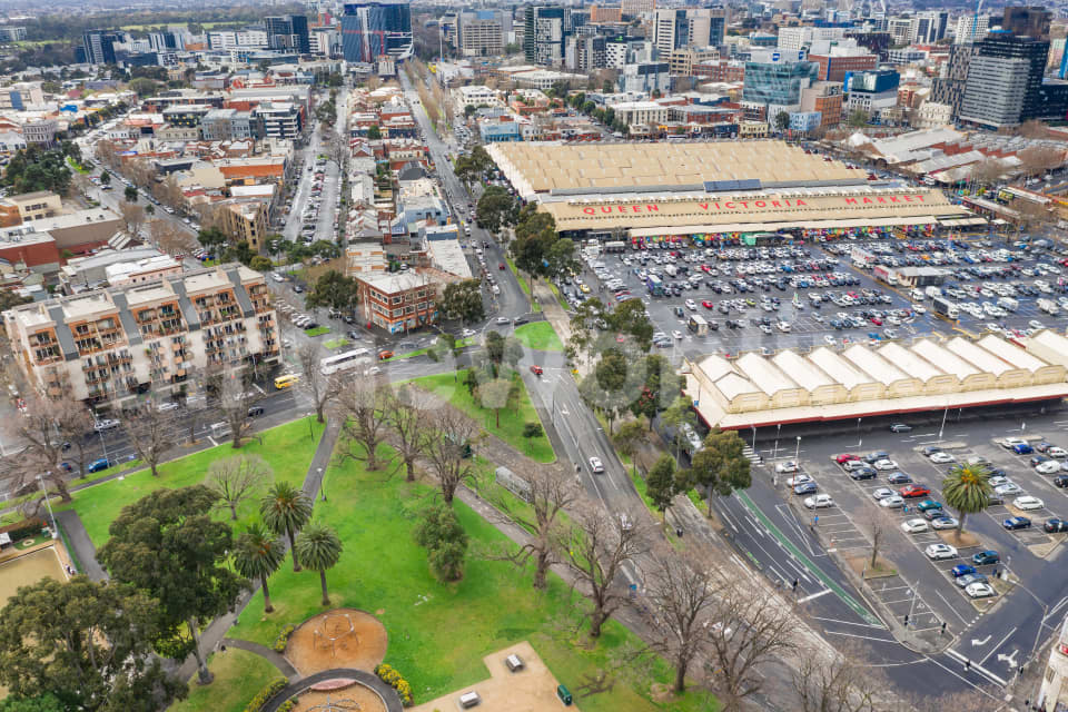 Aerial Image of Flagstaff Gardens and Queen Victoria Markets