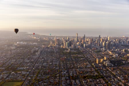 Aerial Image of HOT AIR BALLOONS DRIFTING ABOVE MELBOURNE
