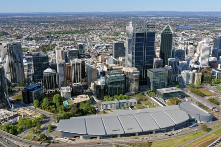 Aerial Image of PERTH CONVENTION AND ENTERTAINMENT CENTRE AND CBD LOOKING NORTH