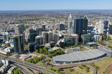 Aerial Image of PERTH CONVENTION AND ENTERTAINMENT CENTRE AND CBD LOOKING NORTH-WEST