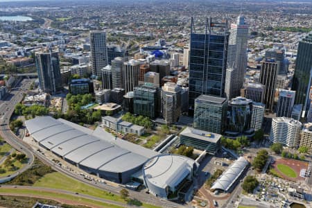 Aerial Image of PERTH CONVENTION AND ENTERTAINMENT CENTRE AND CBD LOOKING NORTH