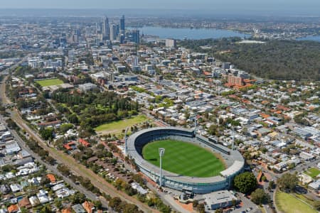 Aerial Image of DOMAIN STADIUM LOOKING SOUTH-EAST TO PERTH CBD