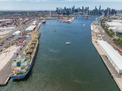 Aerial Image of CARGO SHIP AT DOCK ON YARRA RIVER, WEST MELBOURNE
