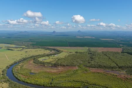 Aerial Image of HUSSEY CREEK LOOKING WEST TO THE GLASS HOUSE MOUNTAINS