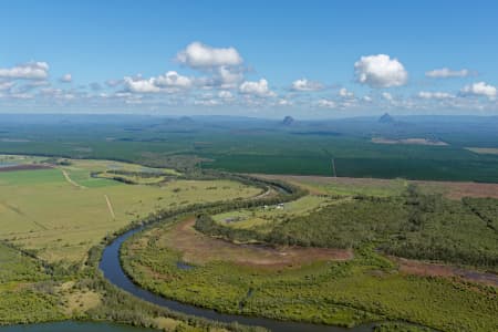 Aerial Image of HUSSEY CREEK LOOKING WEST TO THE GLASS HOUSE MOUNTAINS