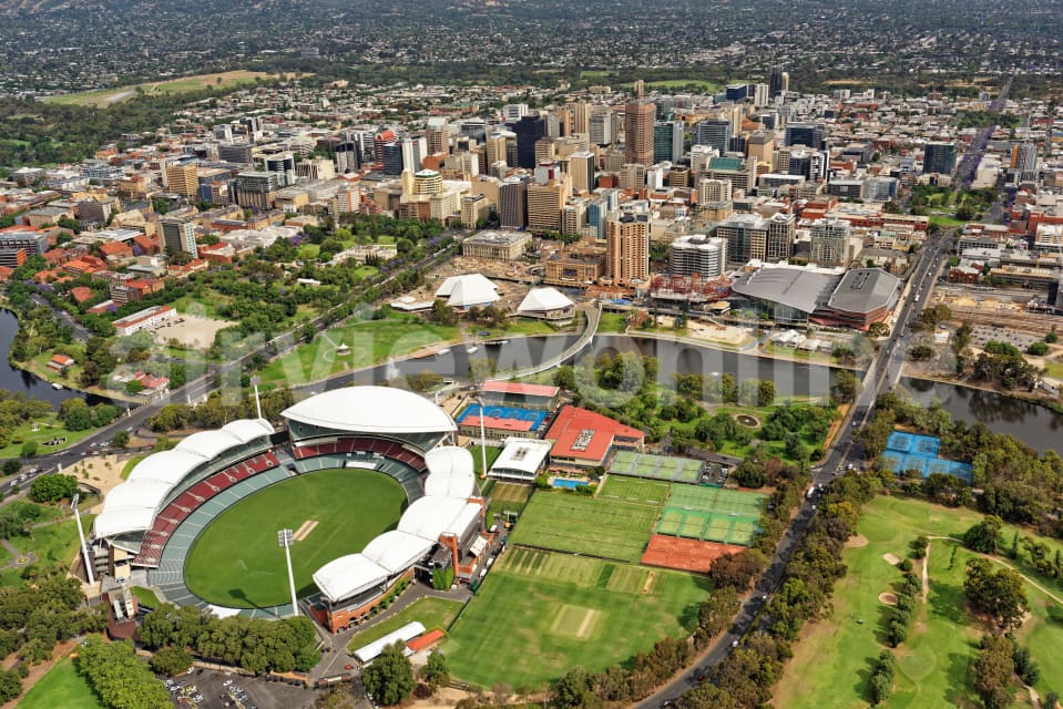 Aerial Image of Adelaide Oval And Memorial Drive Looking Towards Adelaide CBD