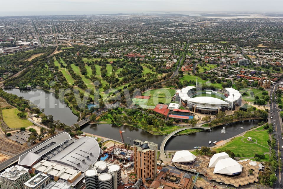 Aerial Image of Riverbank Precinct, Looking North Over Memorial Drive And Adelaide Oval