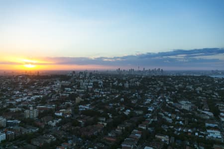 Aerial Image of BONDI, TAMARAMA & SYDNEY SILHOUETTES AT DUSK