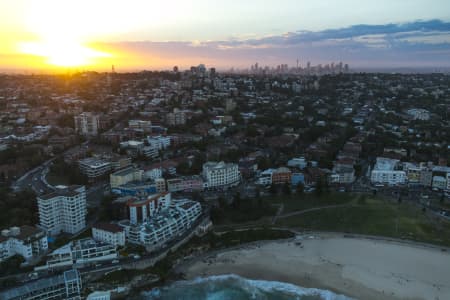 Aerial Image of BONDI, TAMARAMA & SYDNEY SILHOUETTES AT DUSK