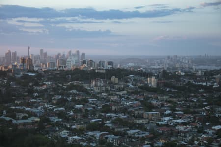 Aerial Image of BONDI, TAMARAMA & SYDNEY SILHOUETTES AT DUSK