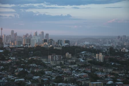 Aerial Image of BONDI, TAMARAMA & SYDNEY SILHOUETTES AT DUSK
