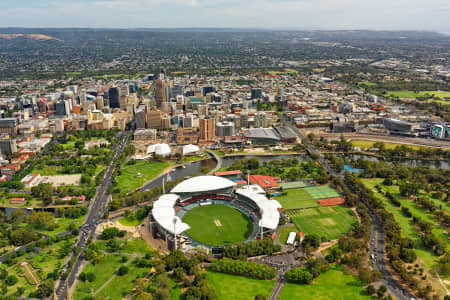 Aerial Image of ADELAIDE OVAL AND MEMORIAL DRIVE LOOKING TOWARDS ADELAIDE CBD