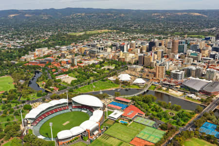 Aerial Image of ADELAIDE OVAL AND MEMORIAL DRIVE LOOKING TOWARDS ADELAIDE CBD