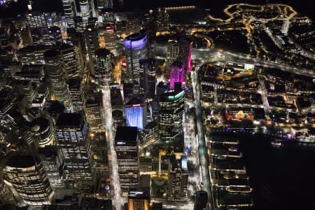 Aerial Image of CIRCULAR QUAY, THE ROCKS, SYDNEY HARBOUR, VIVID
