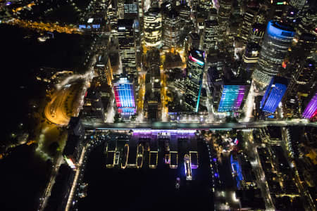Aerial Image of CIRCULAR QUAY, THE ROCKS, SYDNEY HARBOUR, VIVID