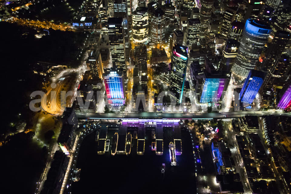 Aerial Image of Circular Quay, The Rocks, Sydney Harbour, Vivid