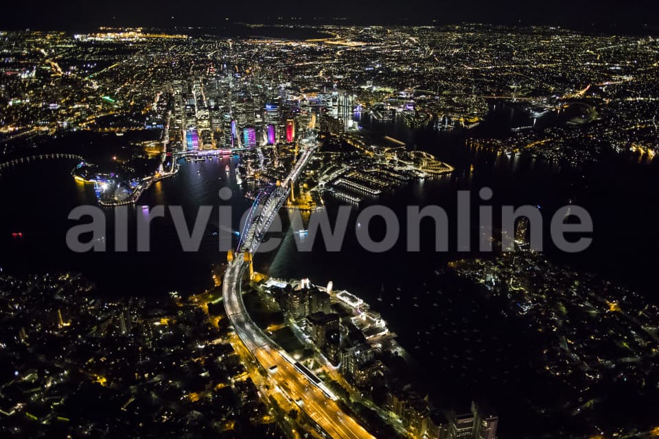 Aerial Image of Iconic Sydney Harbour Night Shoot At Vivid