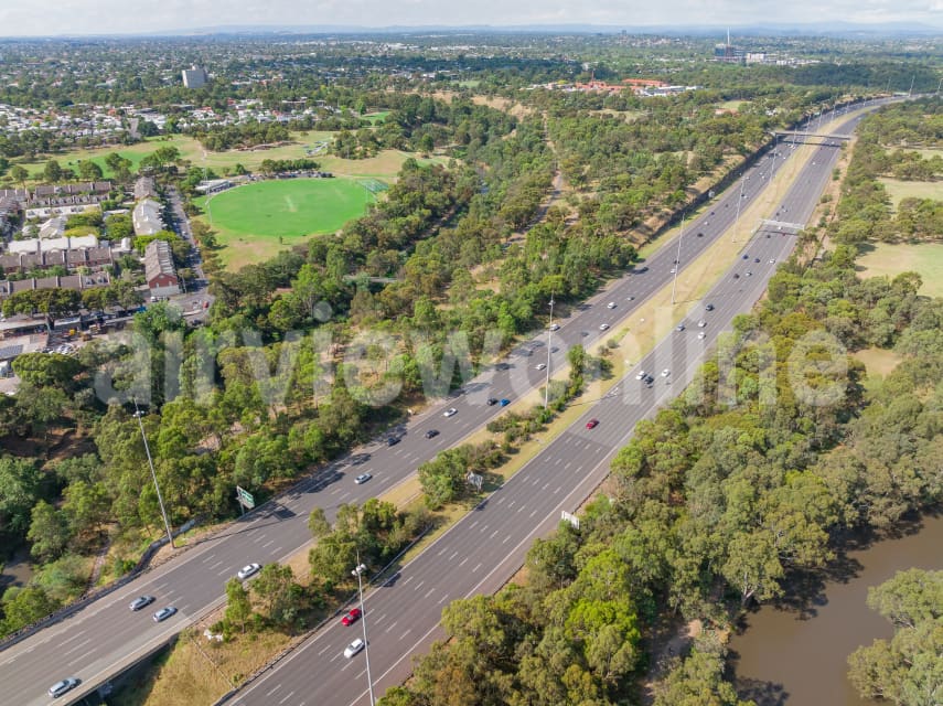 Aerial Image of Eastern Freeway bordering Dights Falls Reserve and Clifton Hill