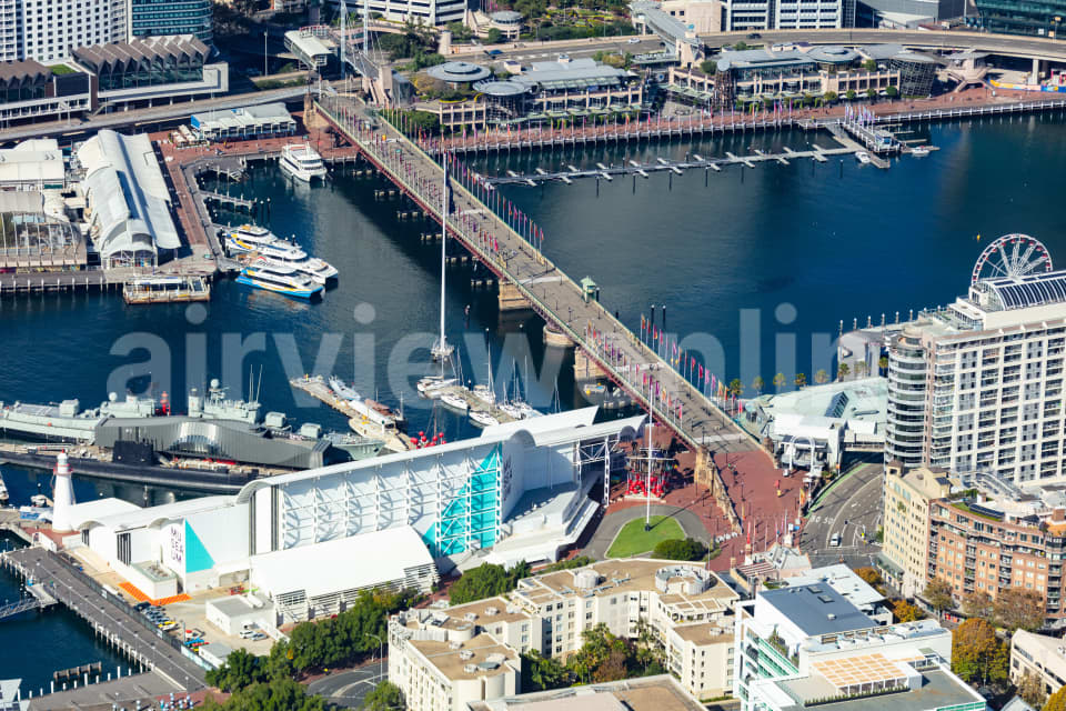 Aerial Image of Pyrmont Bridge Darling Harbour during COVID-19