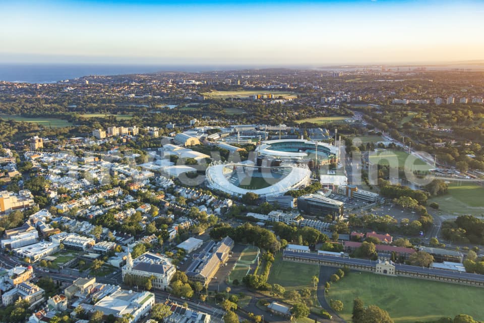 Aerial Image of Allianz Stadium & SGC Moore Park Dusk