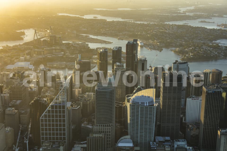 Aerial Image of Sydney Skyline Dusk