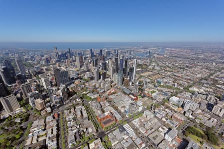 Aerial Image of CARLTON LOOKING SOUTH-WEST TO MELBOURNE CBD