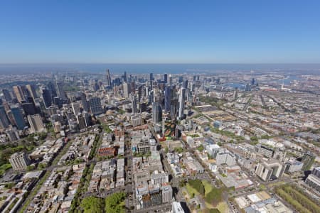 Aerial Image of CARLTON LOOKING SOUTH-WEST TO MELBOURNE CBD