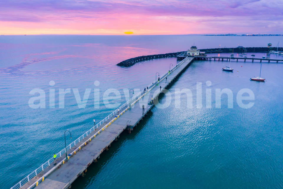 Aerial Image of Sunset over the St Kilda Pier