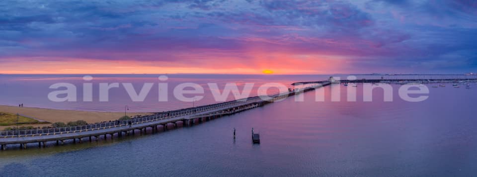 Aerial Image of Sunset over the St Kilda Pier