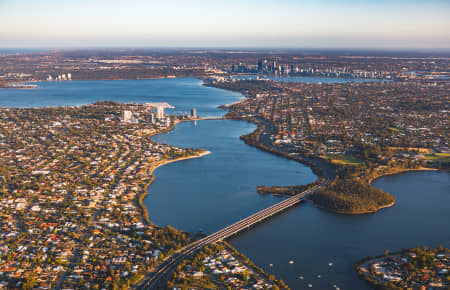 Aerial Image of MOUNT HENRY BRIDGE SUNRISE TOWARDS PERTH CBD